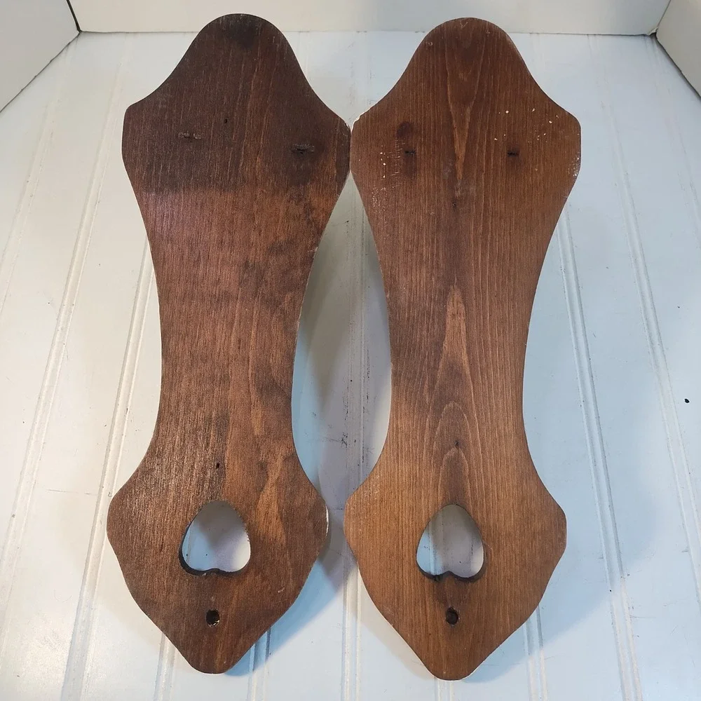 Pair Vintage Wood Heart Cutout Wall Sconces Candle Holders Farmhouse Cottage 15